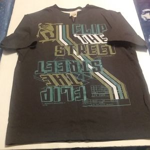C)  Faded Glory boys flip the street skate boarding T-Shirt Lg brown and blue
